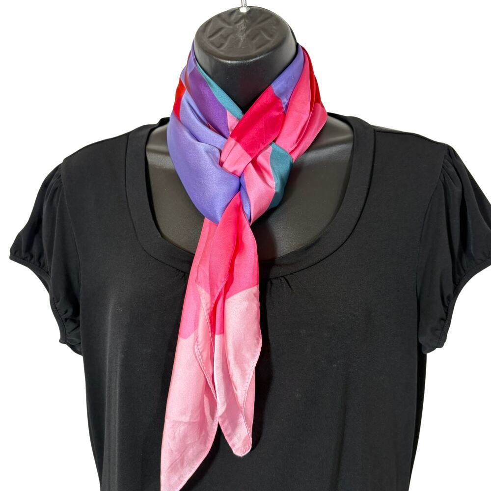 Lancome Paris Scarf 35” Ashley Mary Collab Pink Floral Square Limited Edition - Picture 6 of 13